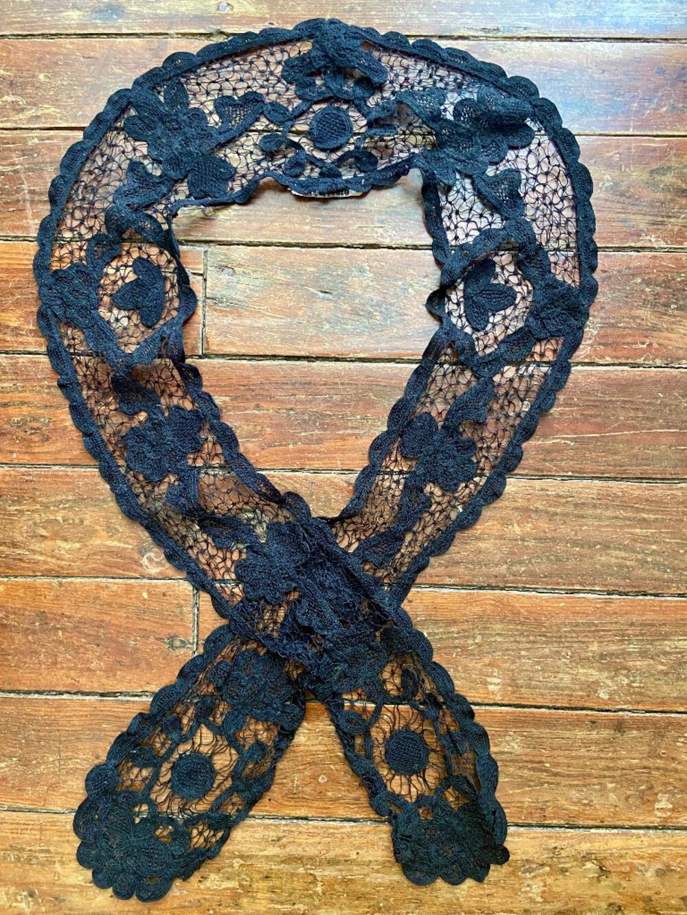 vtg ANN'S Antique Look Victorian Black Lace Fancy Dress Collar Cotton Whimsigoth